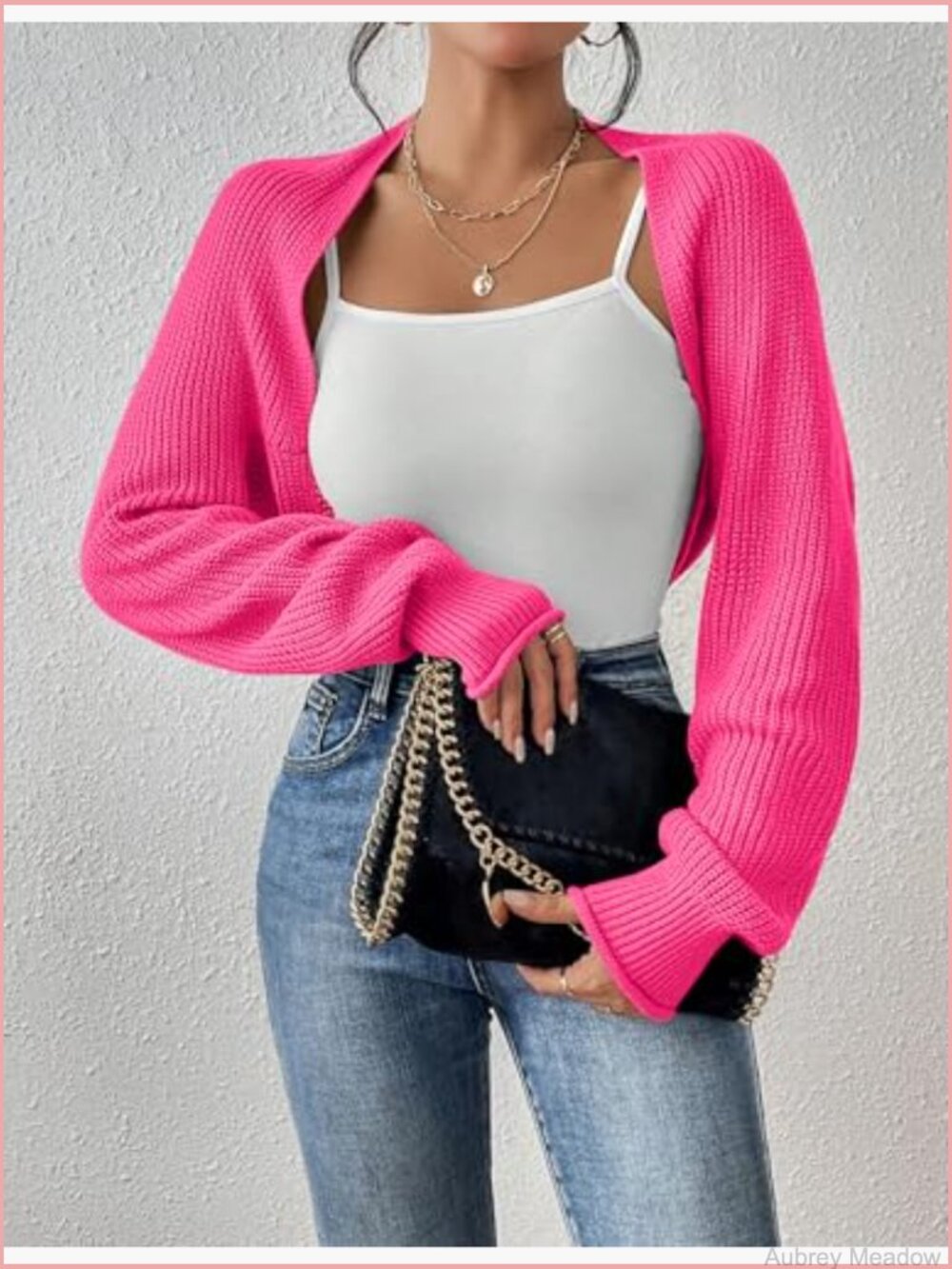 Long Sleeve Open Front Knit Cropped Cardigan Sweater Shrug - Picture 2 of 4